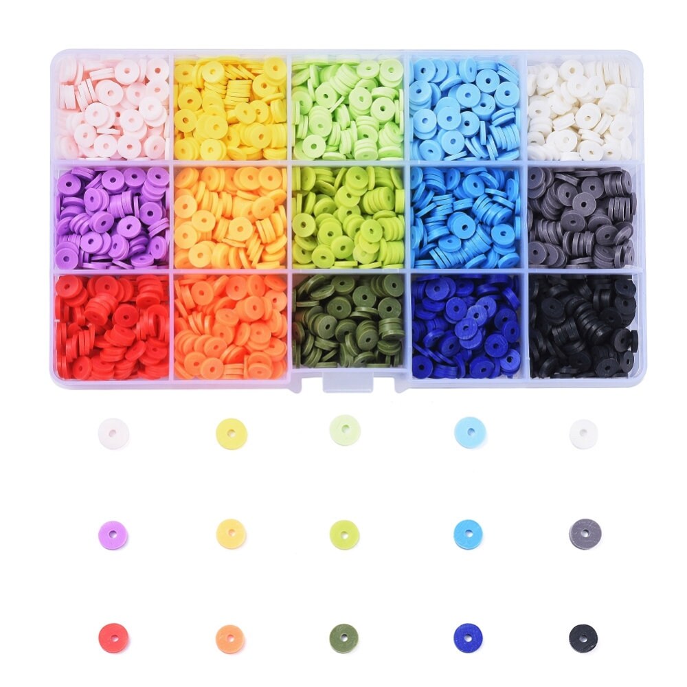 15 Basic Colors Themed Polymer Clay Heishi Bead Set