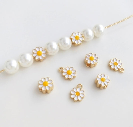 18K Gold Plated Daisy Flower Enamel Bead or Charm