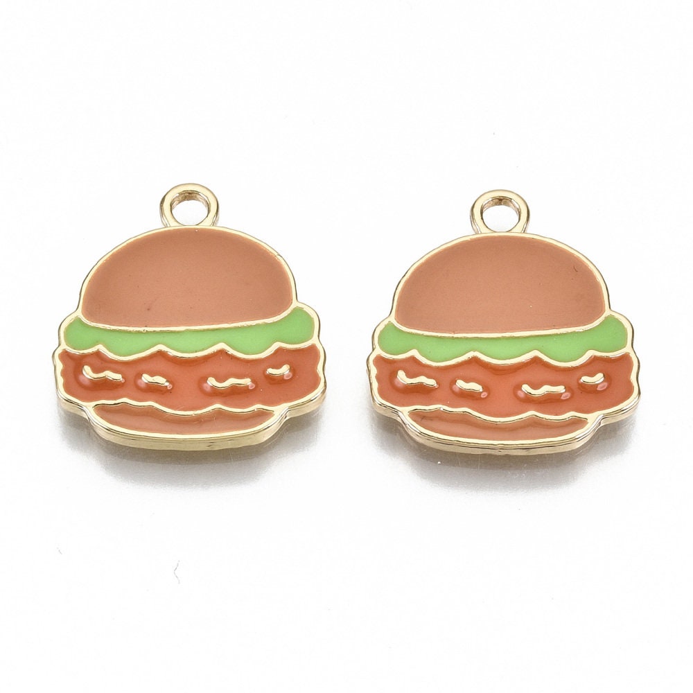 18MM Hamburger, Fast Food Themed Enamel Charm