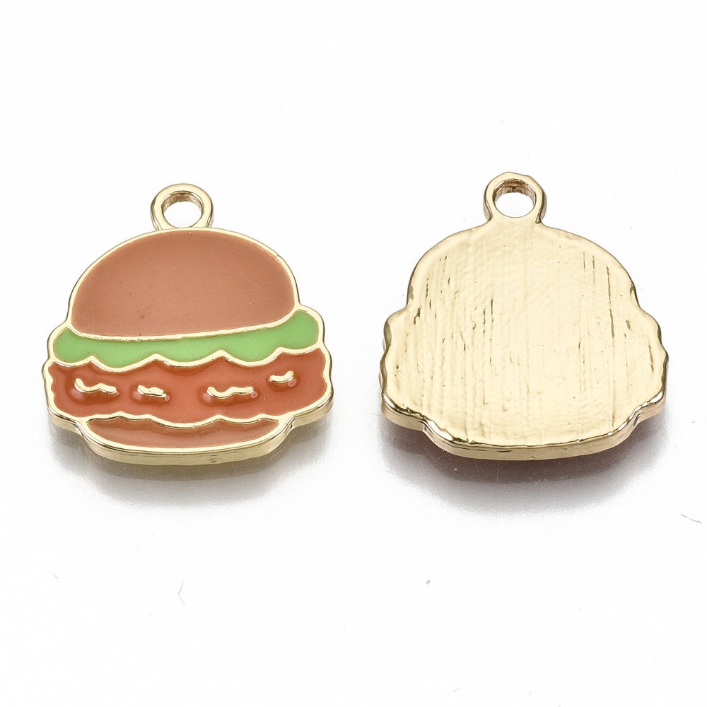 18MM Hamburger, Fast Food Themed Enamel Charm