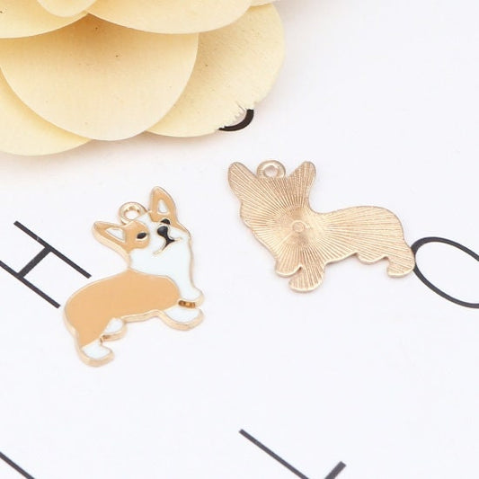 23MM Full Body Light Brown Corgi Themed Enamel Charm
