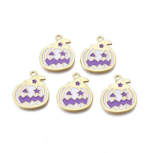 23MM White and Purple Jack-O-Lantern, Halloween Themed Enamel Charm