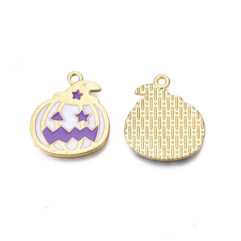 23MM White and Purple Jack-O-Lantern, Halloween Themed Enamel Charm