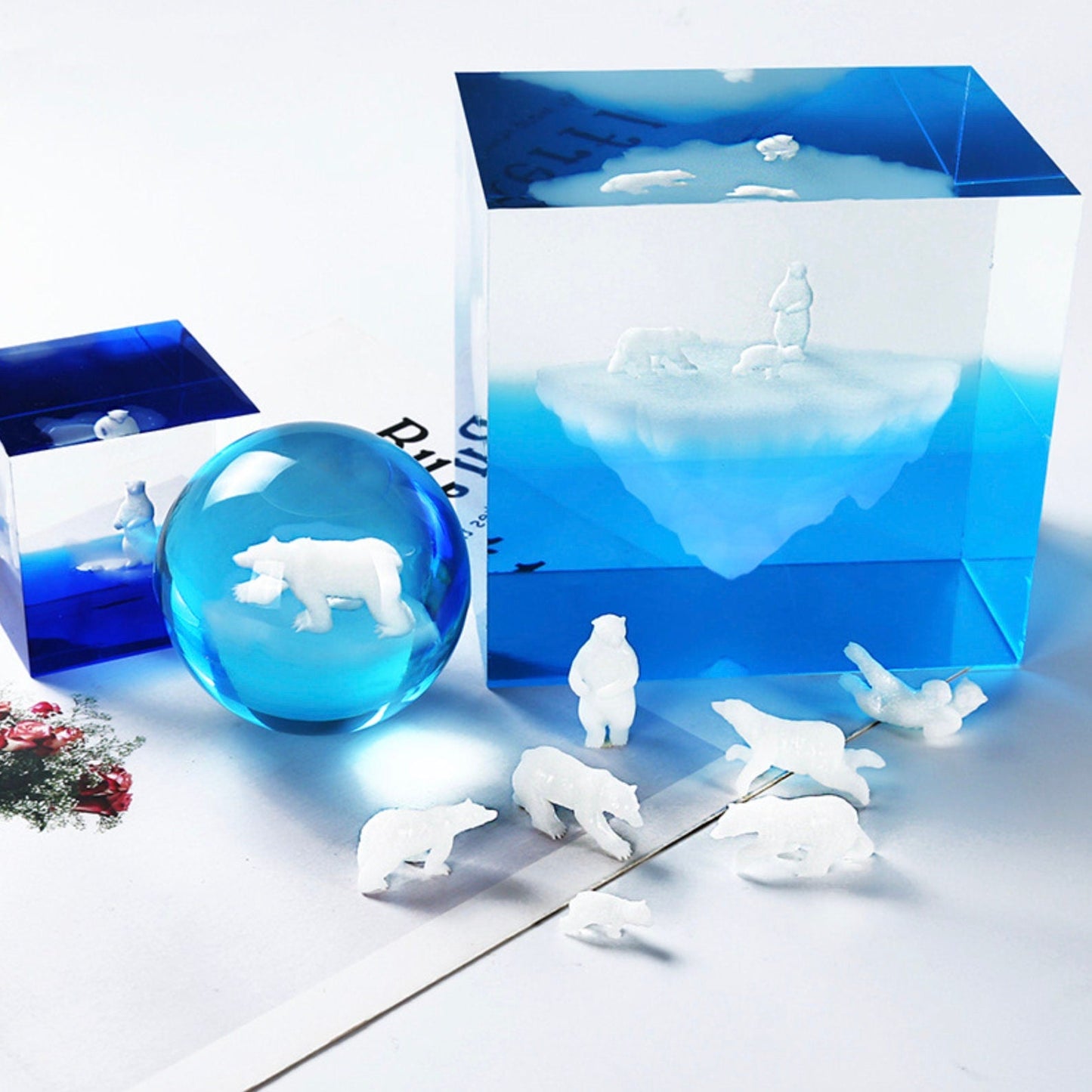 3D Printed Polar Bears in Different Positions, Swimming or Walking