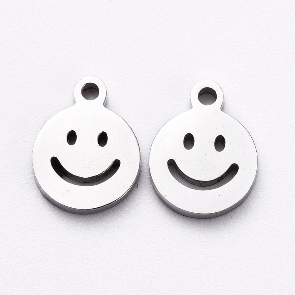 6MM Gold/Silver 304 Stainless Steel Smiley Face Charm