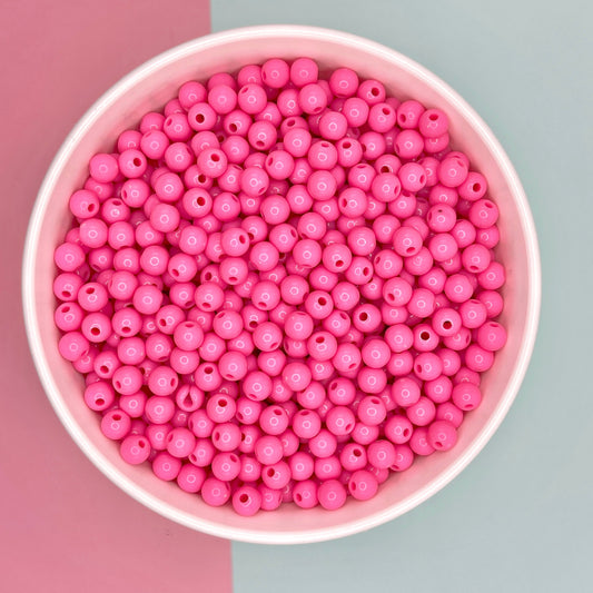 6MM/8MM Bright Pink Solid Colored Acrylic Round Ball Beads