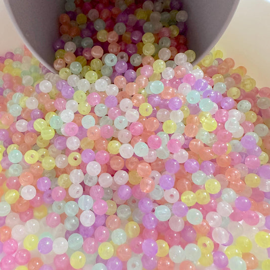 6MM/8MM Mixed Color Glow-in-The-Dark Acrylic Round Ball Beads