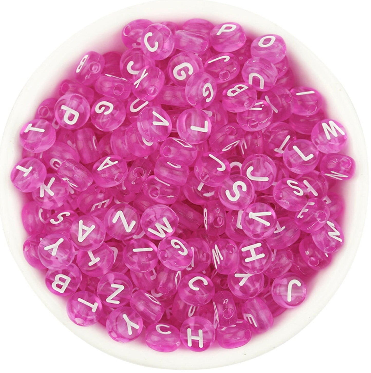 7MM Transparent Fuchsia Acrylic Mixed Letter Beads (200pc/400pc)