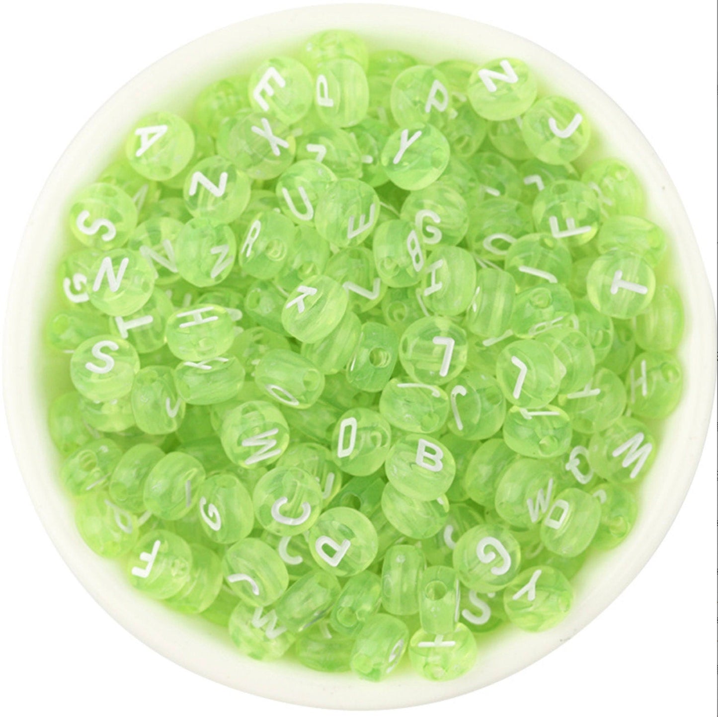 7MM Transparent Lime Green Acrylic Mixed Letter Beads  (200pc/400pc)