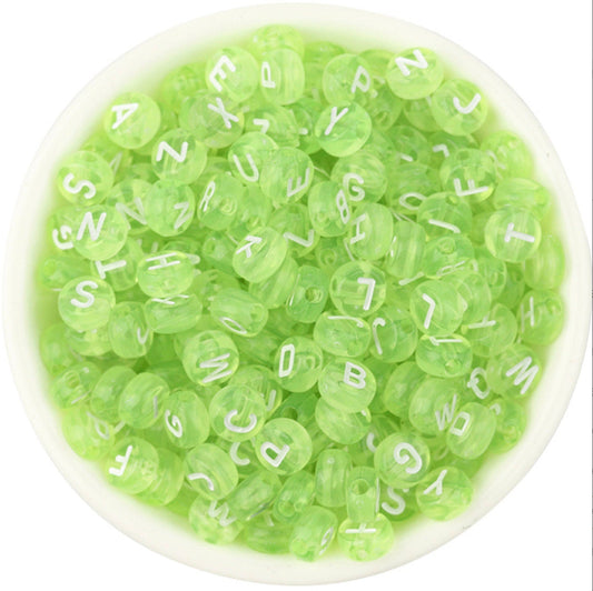 7MM Transparent Lime Green Acrylic Mixed Letter Beads  (200pc/400pc)