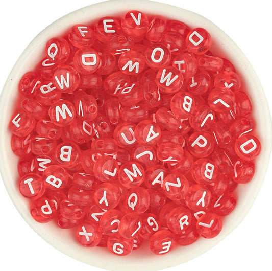 7MM Transparent Red Acrylic Letter Beads  (200pc/400pc)