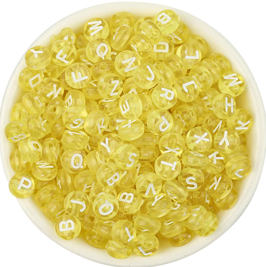 7MM Transparent Yellow Acrylic Mixed Letter Beads  (200pc/400pc)