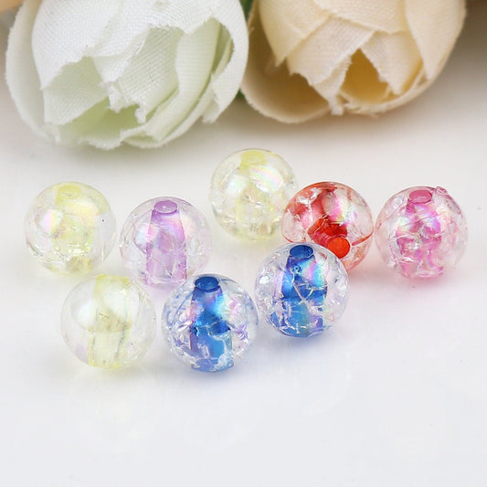 8MM Cracked Mixed AB Round Pearl-Colored Acrylic Beads