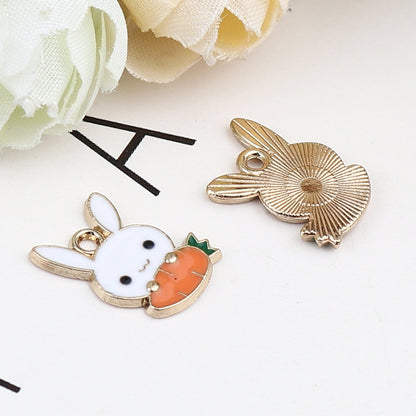 Alloy Enamel Cute Rabbit with Carrot Charm (15mm x 11mm)