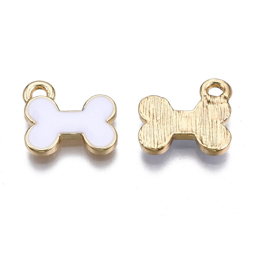 Black and White Dog Bone Enamel Charm (11.5mm x 13mm)