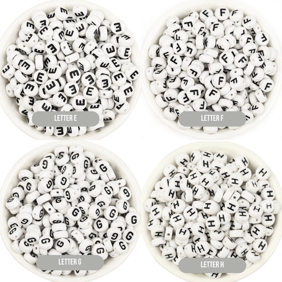A-Z Alphabet Individual Beads, Black Letter White Beads (7MM)