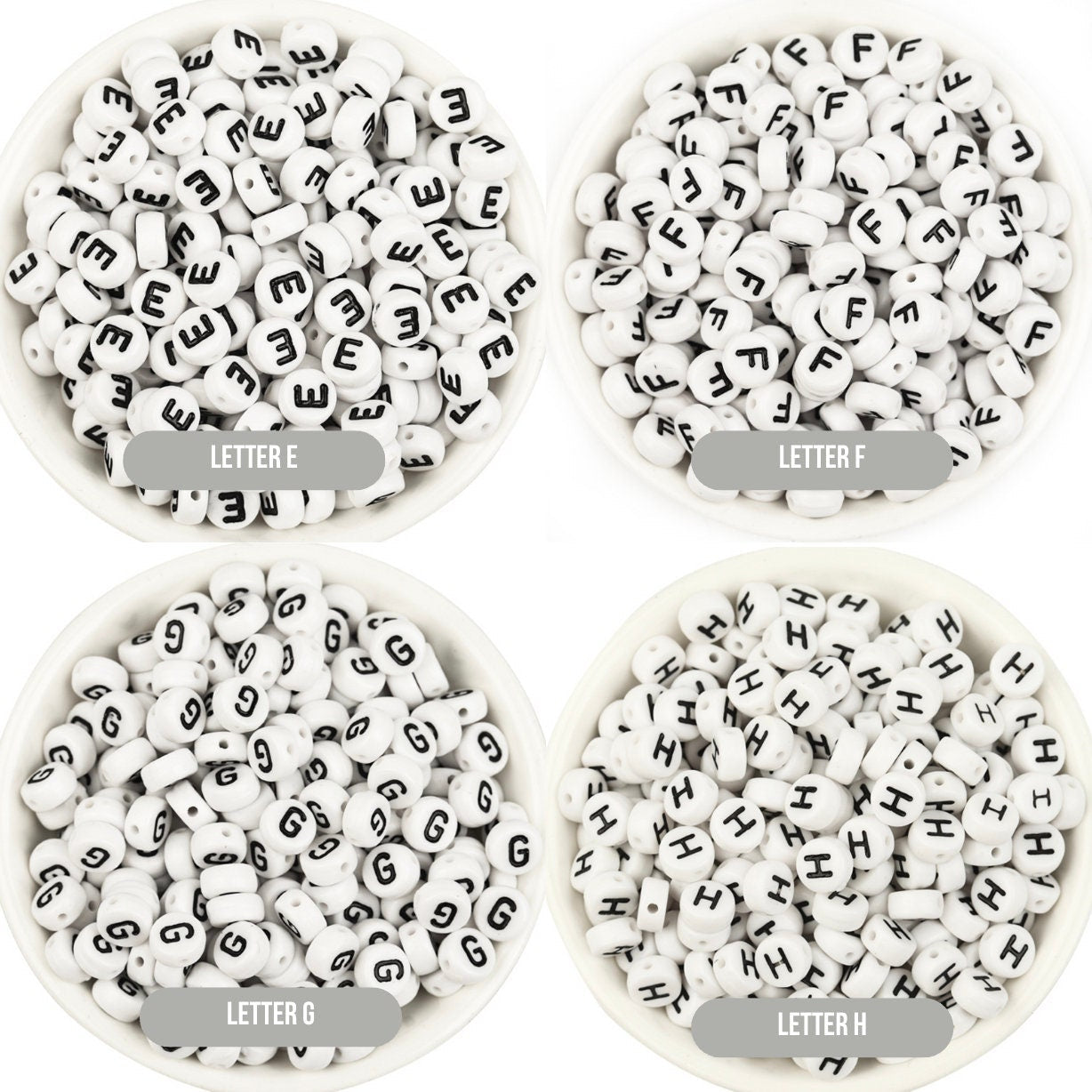 A-Z Alphabet Individual Beads, Black Letter White Beads (7MM)