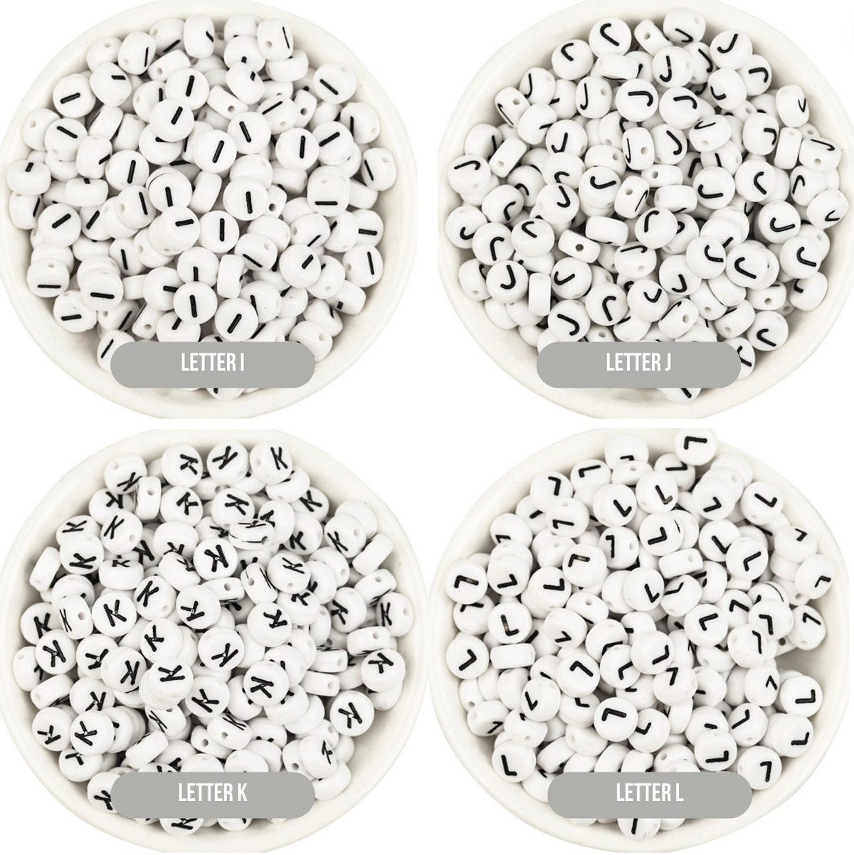 A-Z Alphabet Individual Beads, Black Letter White Beads (7MM)