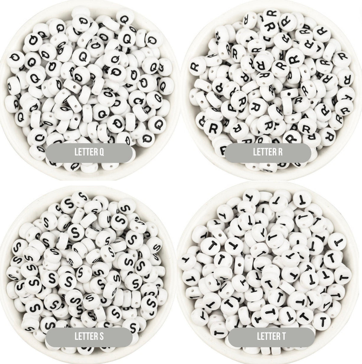 A-Z Alphabet Individual Beads, Black Letter White Beads (7MM)