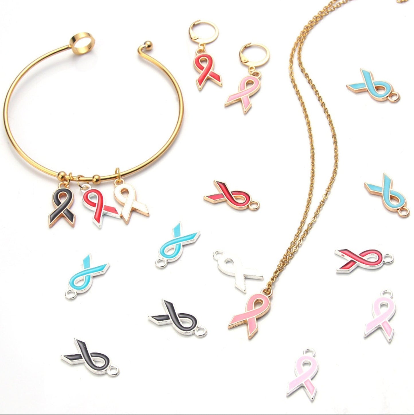 Cancer Awareness Ribbon Charm (20.5mm x 10mm)