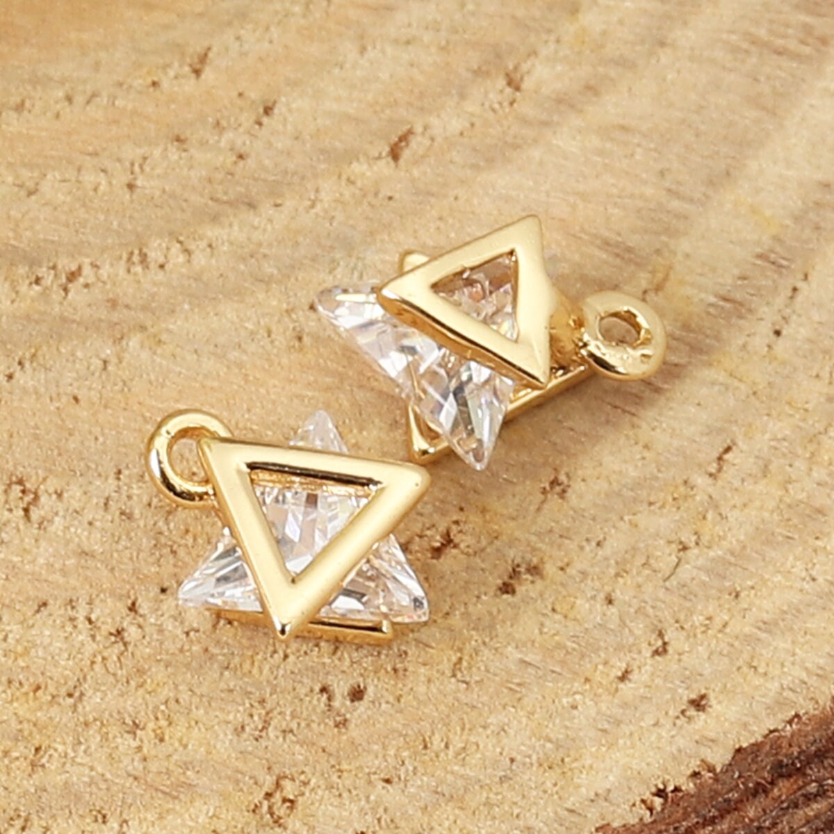 Clear Triangle Cubic Zirconia 18K Gold Plated Charm (8MM x 5MM) Style Pendant