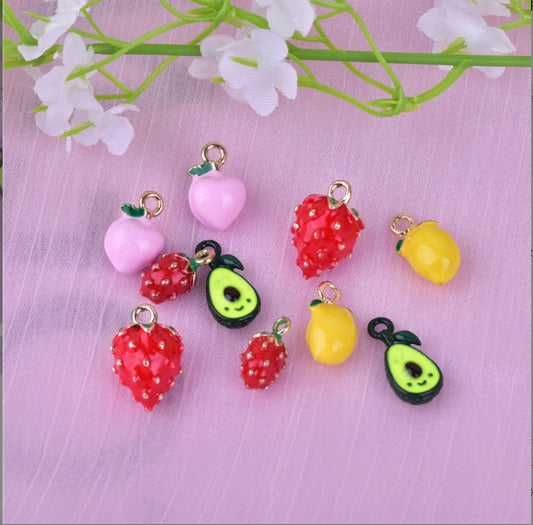 Cute Metal Fruit Themed Charms (Small Strawberry, Lemon, Peach, Avocado)