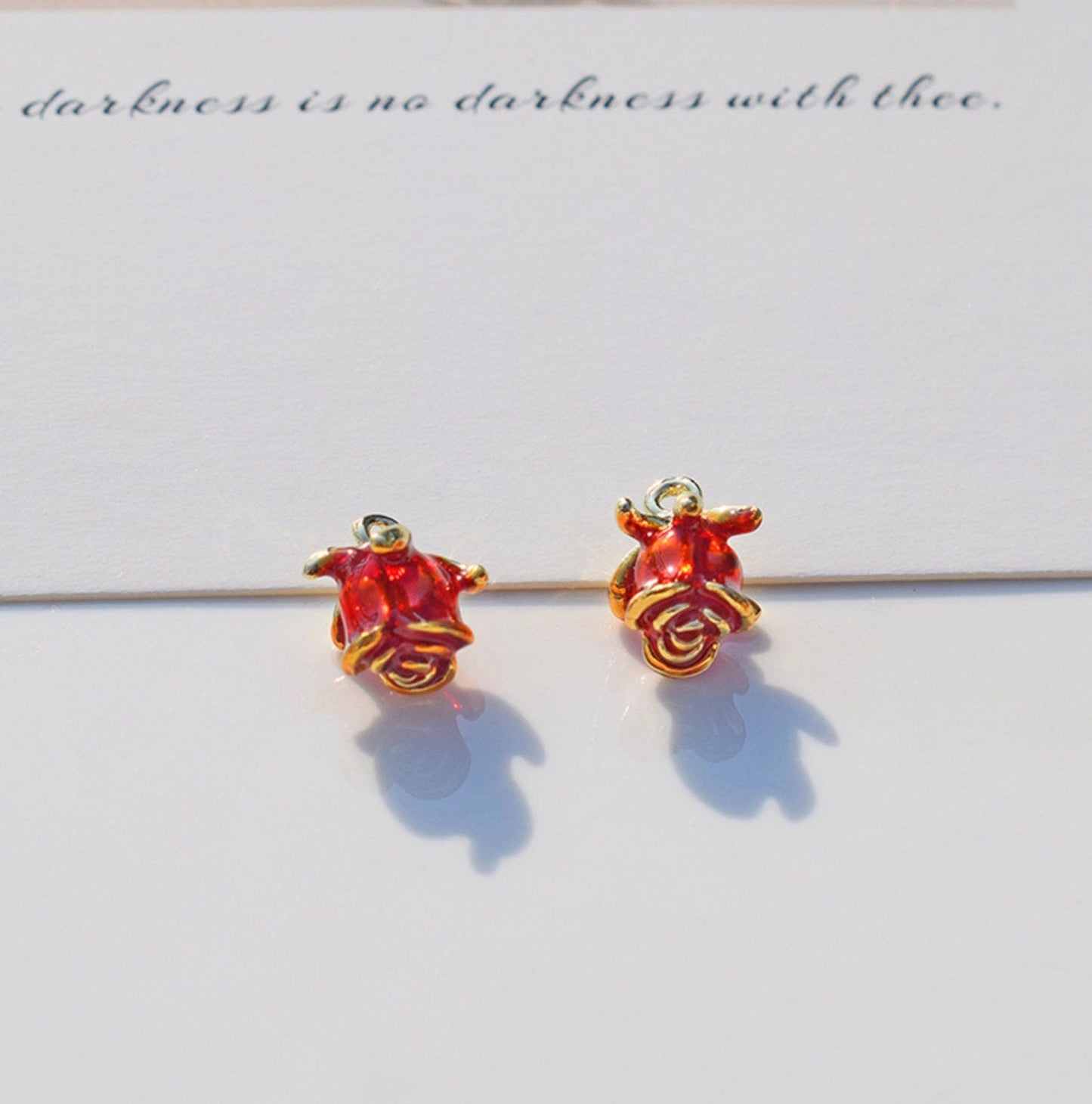 Metal Rose Flower and Flower Stem Enamel Charm