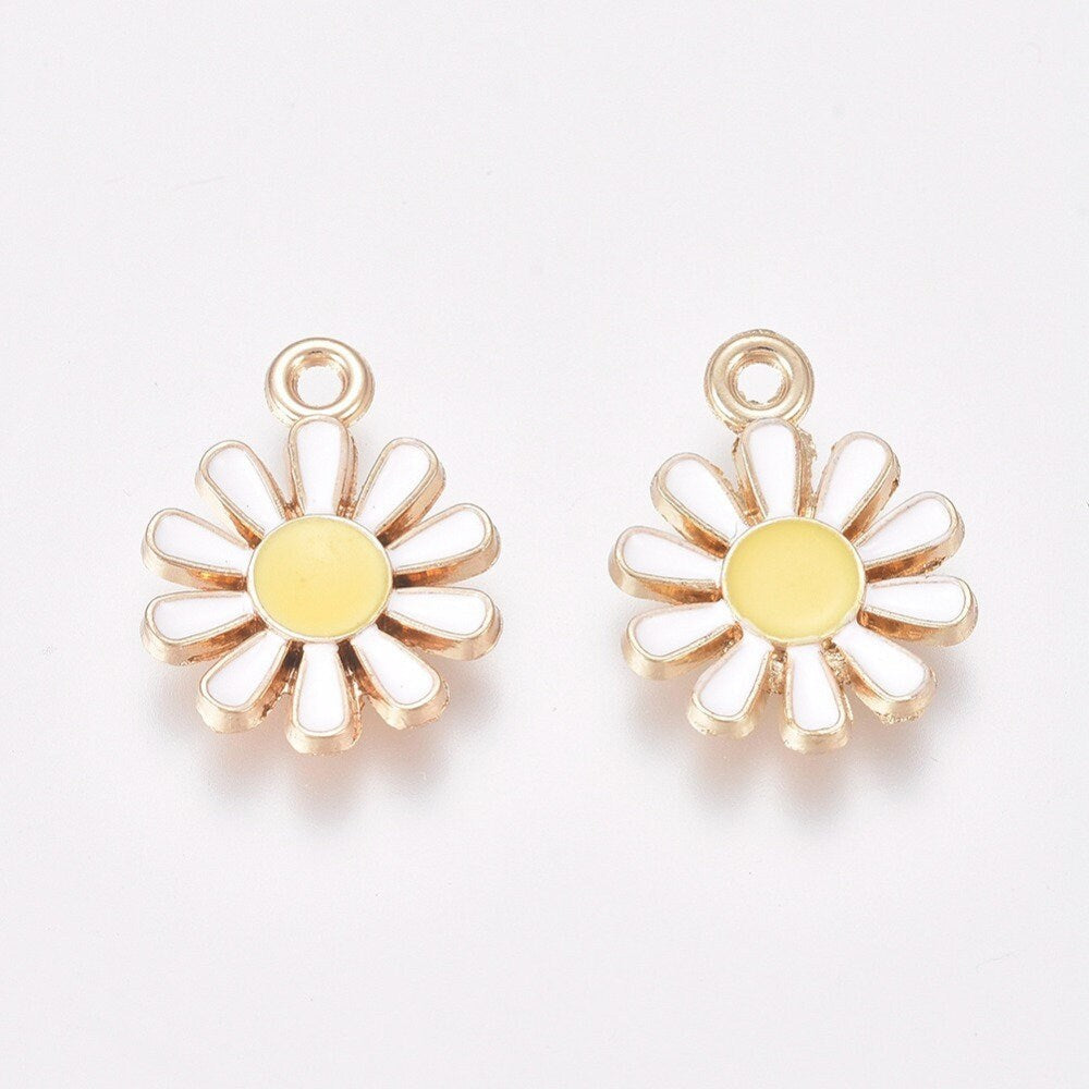 Cute White, Orange, Red, Pink, Daisy Flower Enamel Charm (15mm x 11mm)