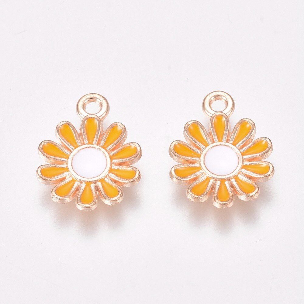 Cute White, Orange, Red, Pink, Daisy Flower Enamel Charm (15mm x 11mm)