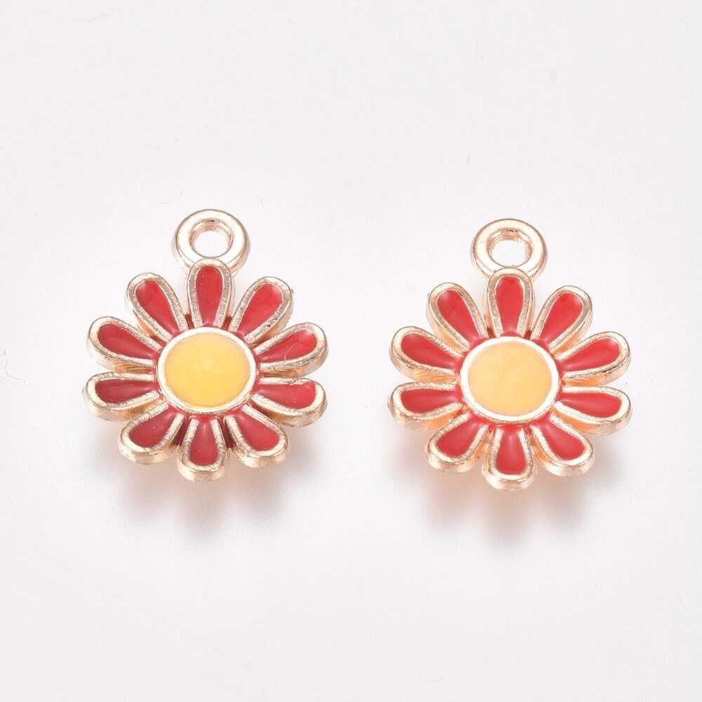 Cute White, Orange, Red, Pink, Daisy Flower Enamel Charm (15mm x 11mm)