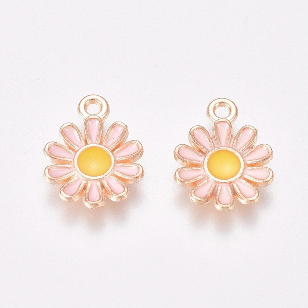 Cute White, Orange, Red, Pink, Daisy Flower Enamel Charm (15mm x 11mm)