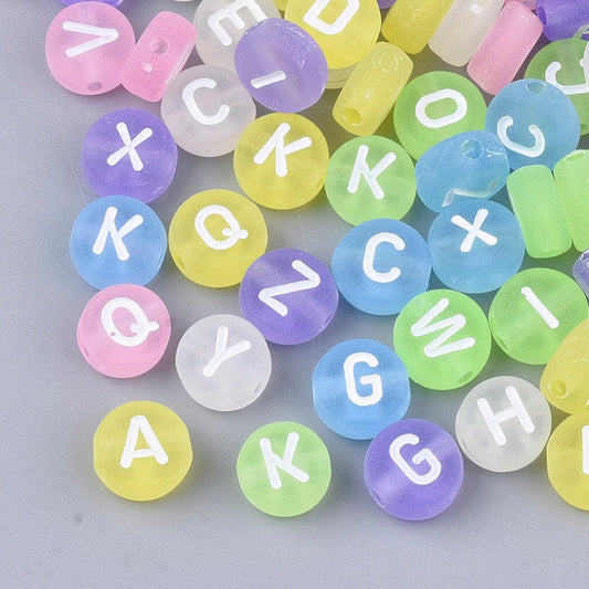 Frosted Matte Mixed Color Letter A-Z Alphabet Individual Beads (7MM)