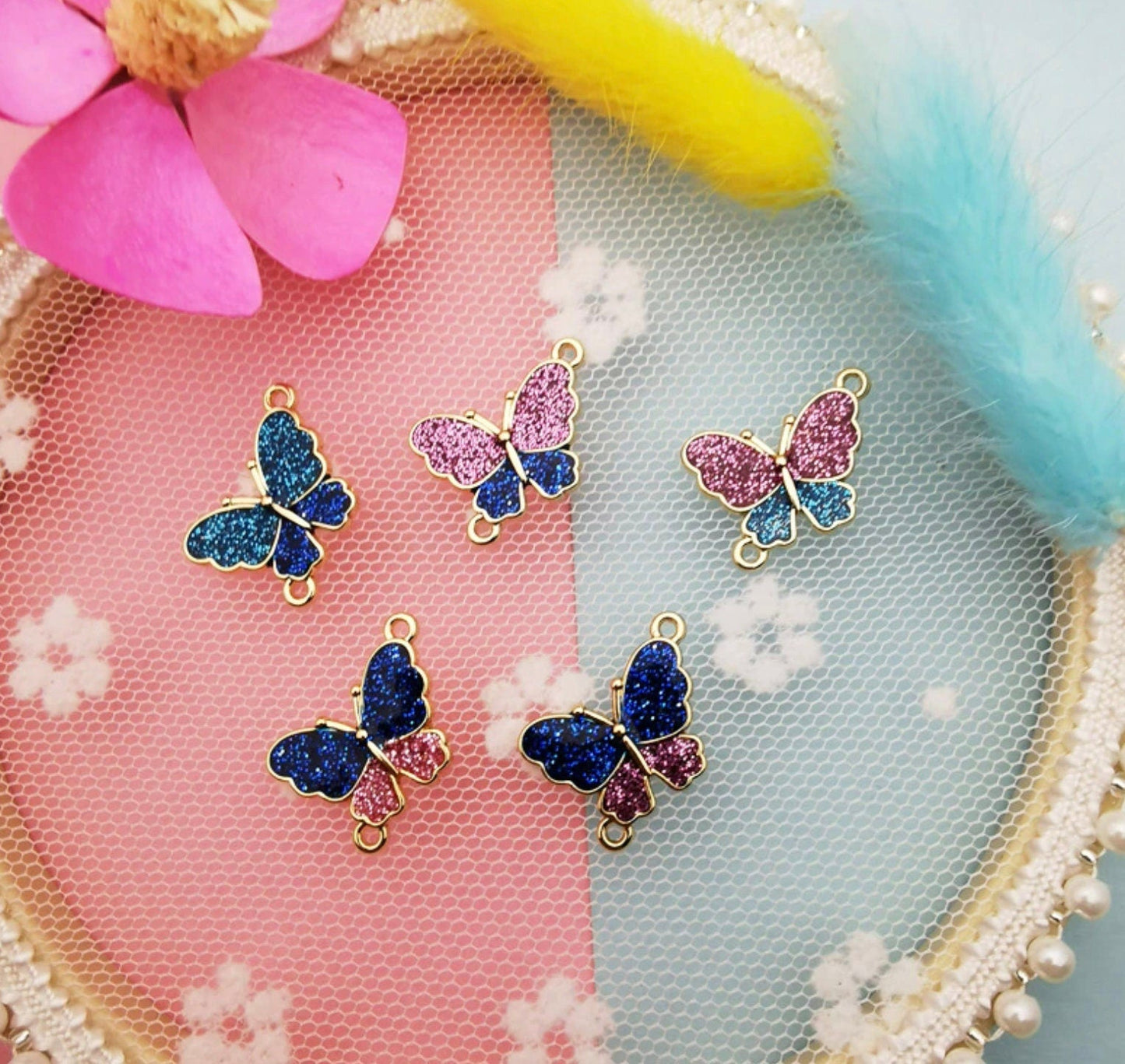 Glitter Butterfly Enamel Charm (14mm x 22mm)