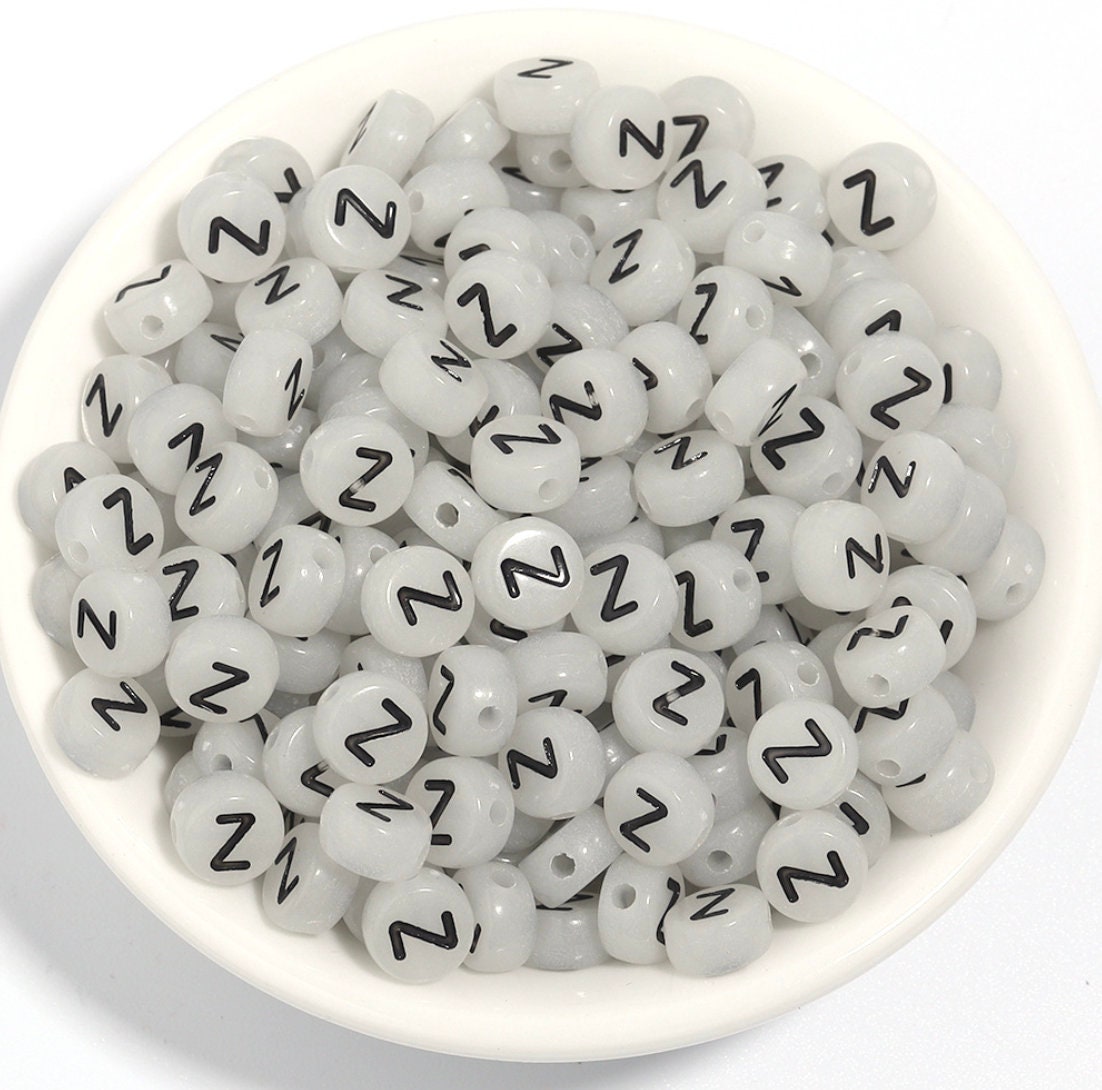 Glow-in-Dark BLACK Letter A-Z Individual Alphabet Beads (7MM)