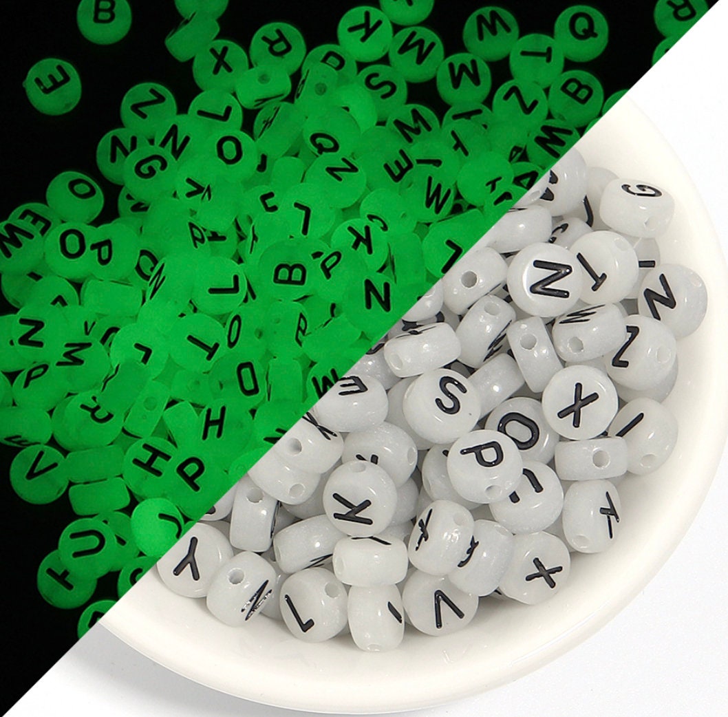 Glow-in-Dark BLACK Letter A-Z Individual Alphabet Beads (7MM)