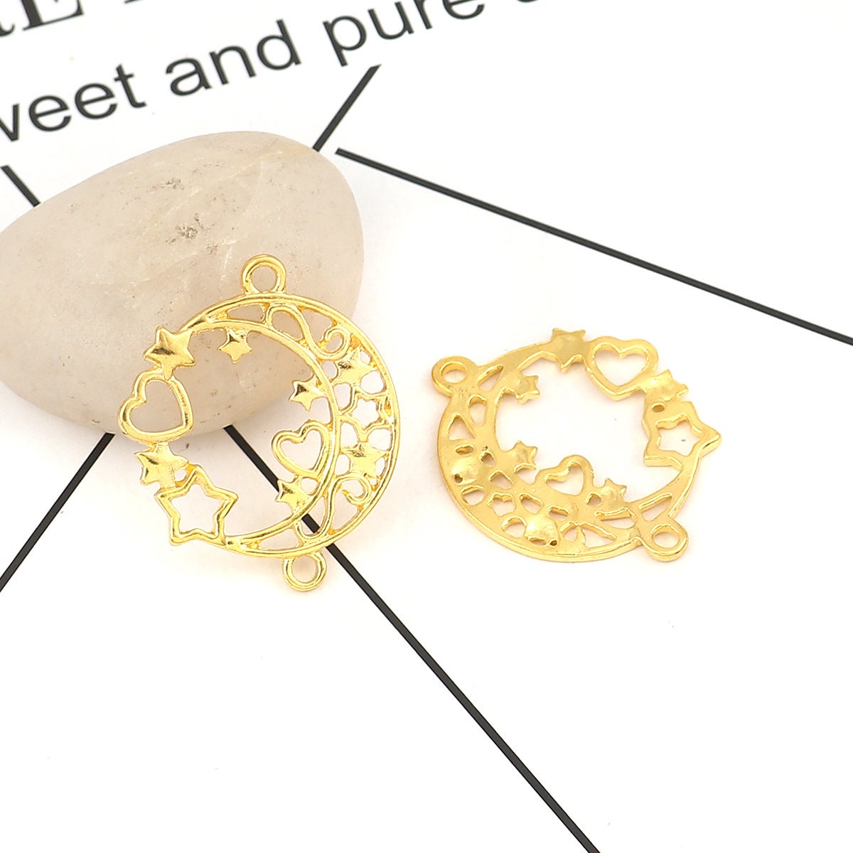 Gold Half Moon with Stars Open Back Bezel Frame