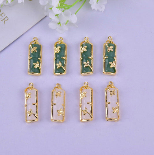Green/White Bamboo Charm with Alloy and Stone Themed (10mm x 31mm)