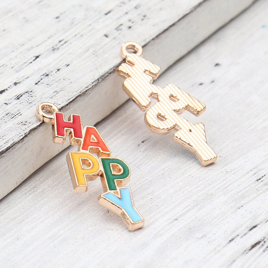 Happy Enamel Zinc Alloy Charm Oil Drop Style (29mm x11mm, Hole: 1.8mm)