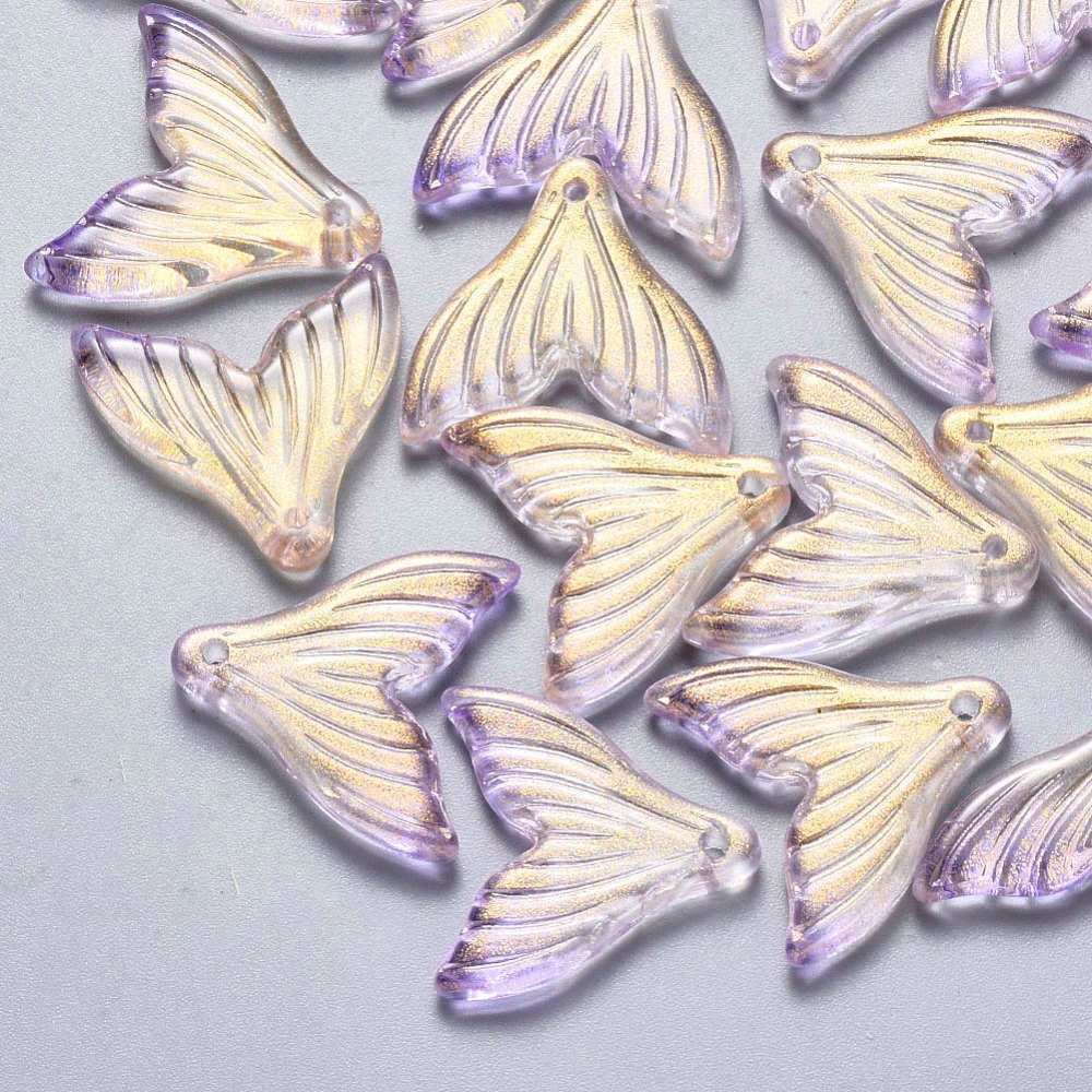19.5MM Lilac Gold Mermaid Tail Colored Glass Charm