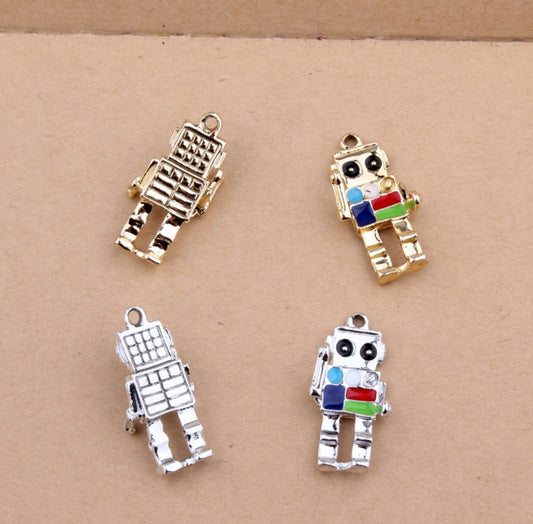 Metal Alloy Gold Silver Robot Charm (12mm x 27mm)