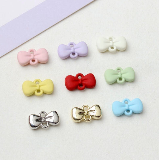 Pastel Alloy Enamel Bows with Two Links  (7mm x 12mm)