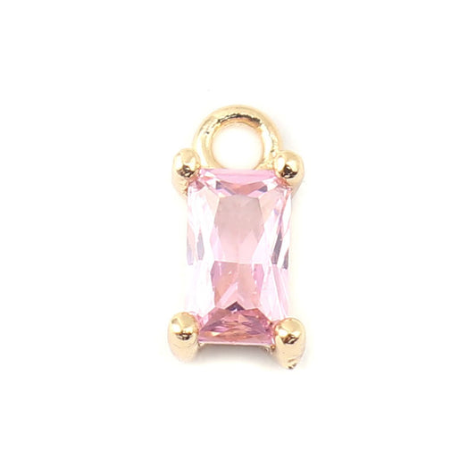 Pink Rectangle Cubic Zirconia 18K Gold Plated Charm (8MM x 4MM) Style Pendant