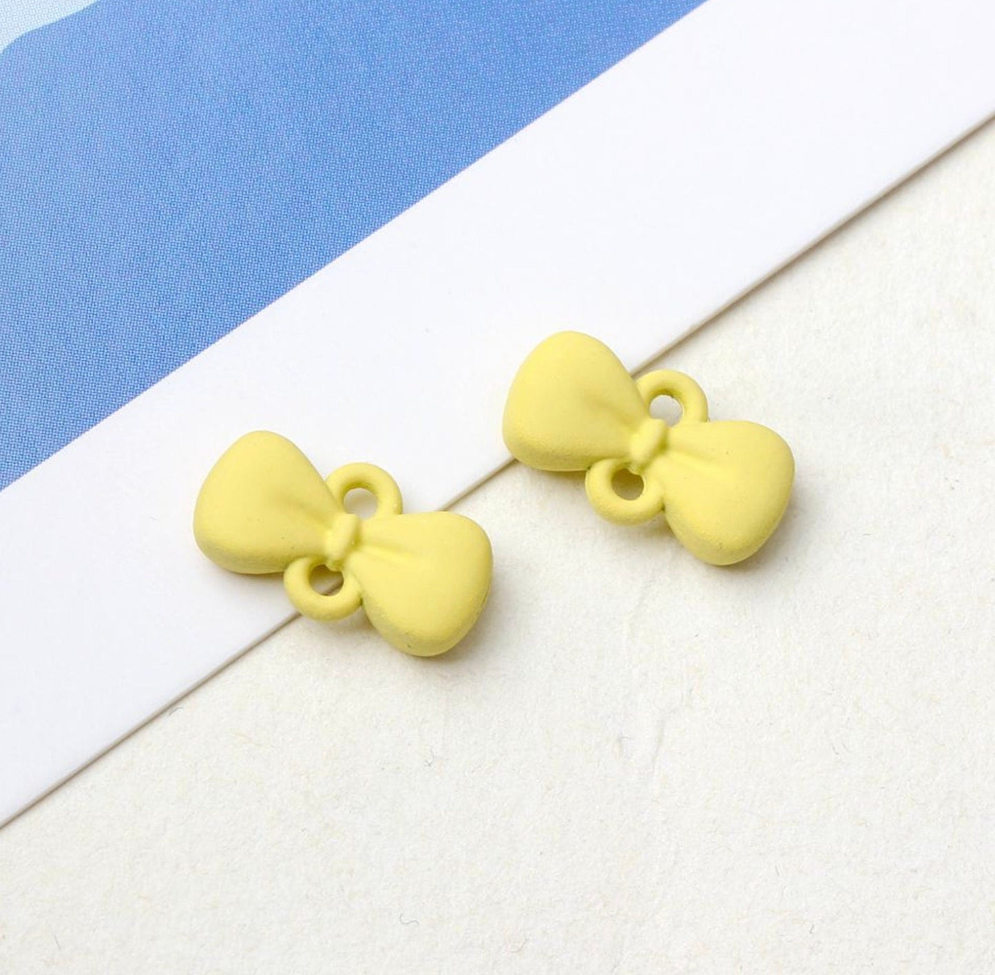 Pastel Alloy Enamel Bows with Two Links  (7mm x 12mm)