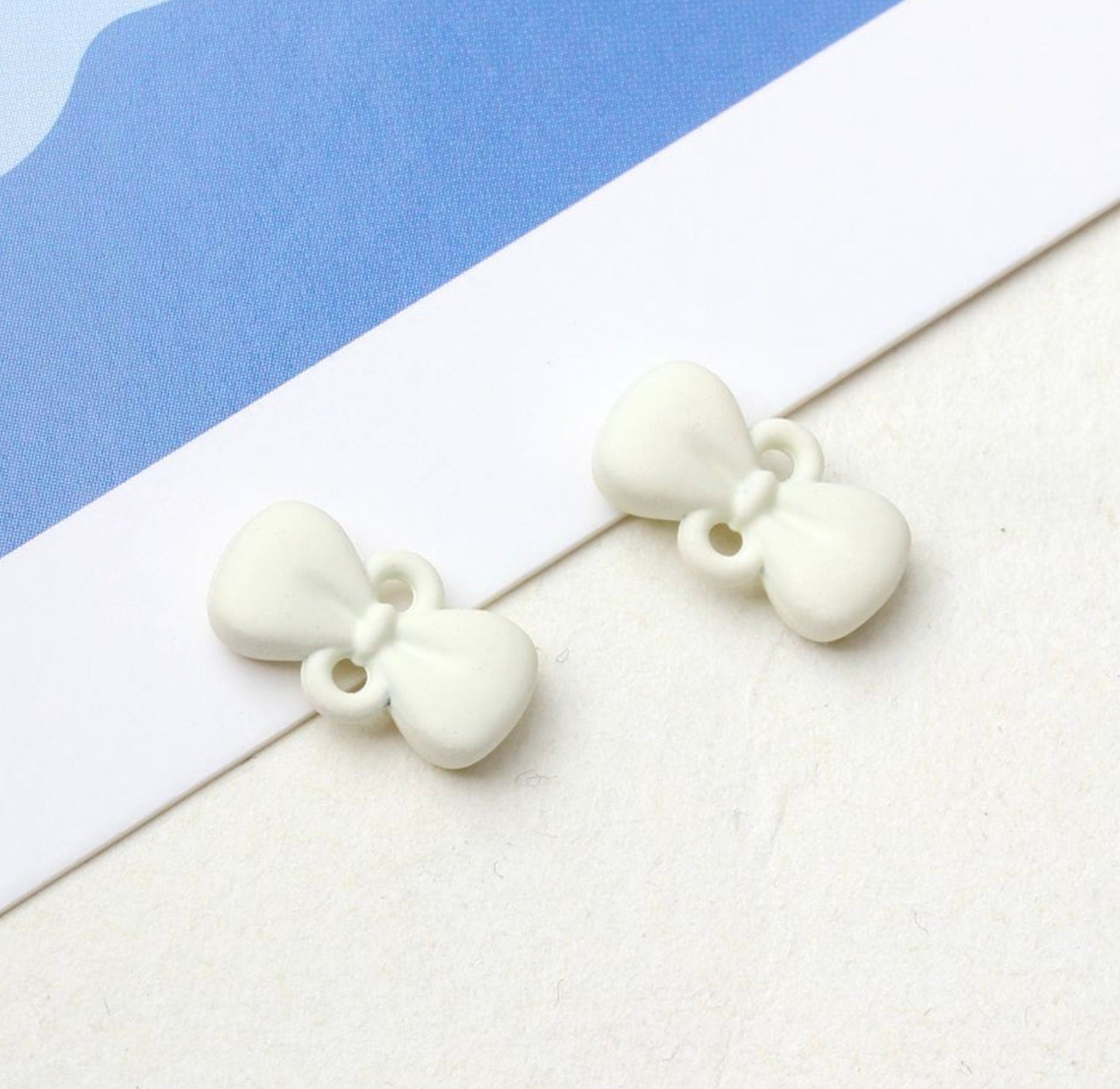 Pastel Alloy Enamel Bows with Two Links  (7mm x 12mm)