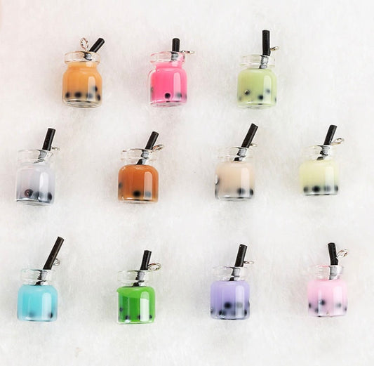 Resin Mini Sized Bubble Tea Bottle Charm with Eye Pin (11mm x 22mm)