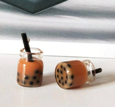 Resin Mini Sized Bubble Tea Bottle Charm with Eye Pin (11mm x 22mm)