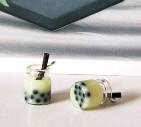 Resin Mini Sized Bubble Tea Bottle Charm with Eye Pin (11mm x 22mm)