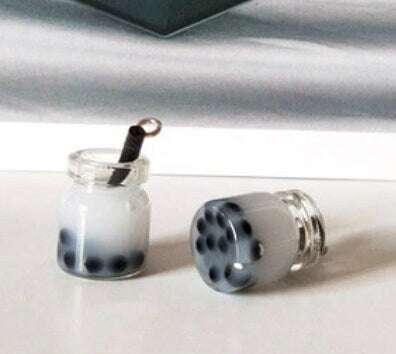 Resin Mini Sized Bubble Tea Bottle Charm with Eye Pin (11mm x 22mm)