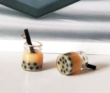 Resin Mini Sized Bubble Tea Bottle Charm with Eye Pin (11mm x 22mm)