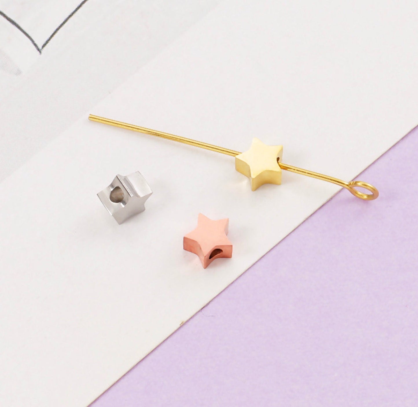 Silver, Gold, Rose Gold Stainless Steel Star Themed Charms